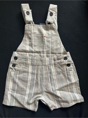Henry & Me Toddler Striped Cotton Blend Short Overalls Beige Gray White woven